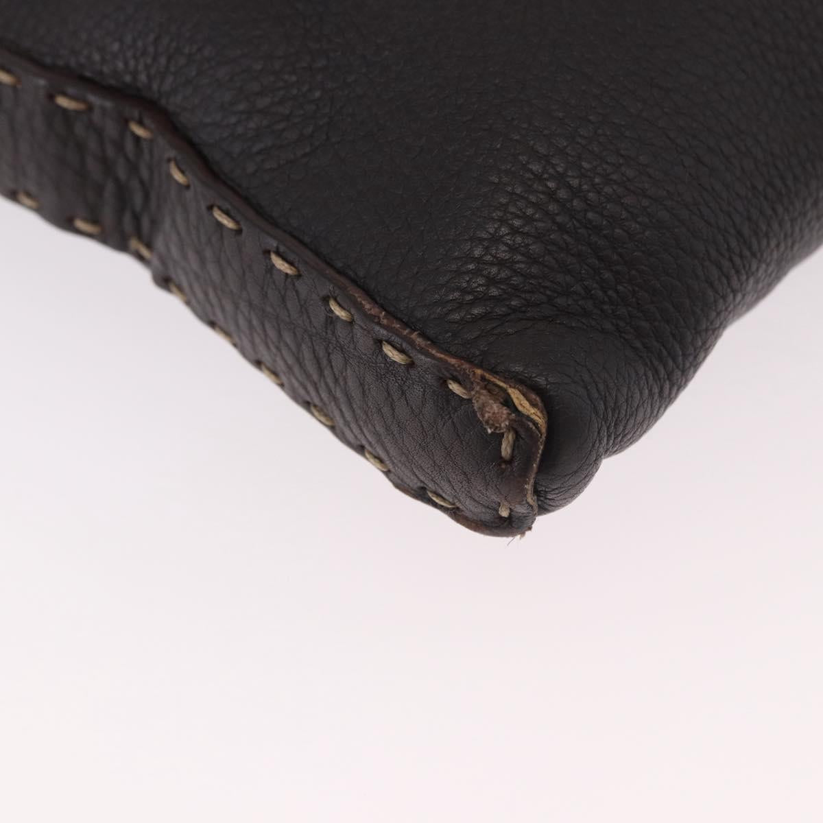 FENDI Celeria Shoulder Bag Leather Black Silver Auth 183899A