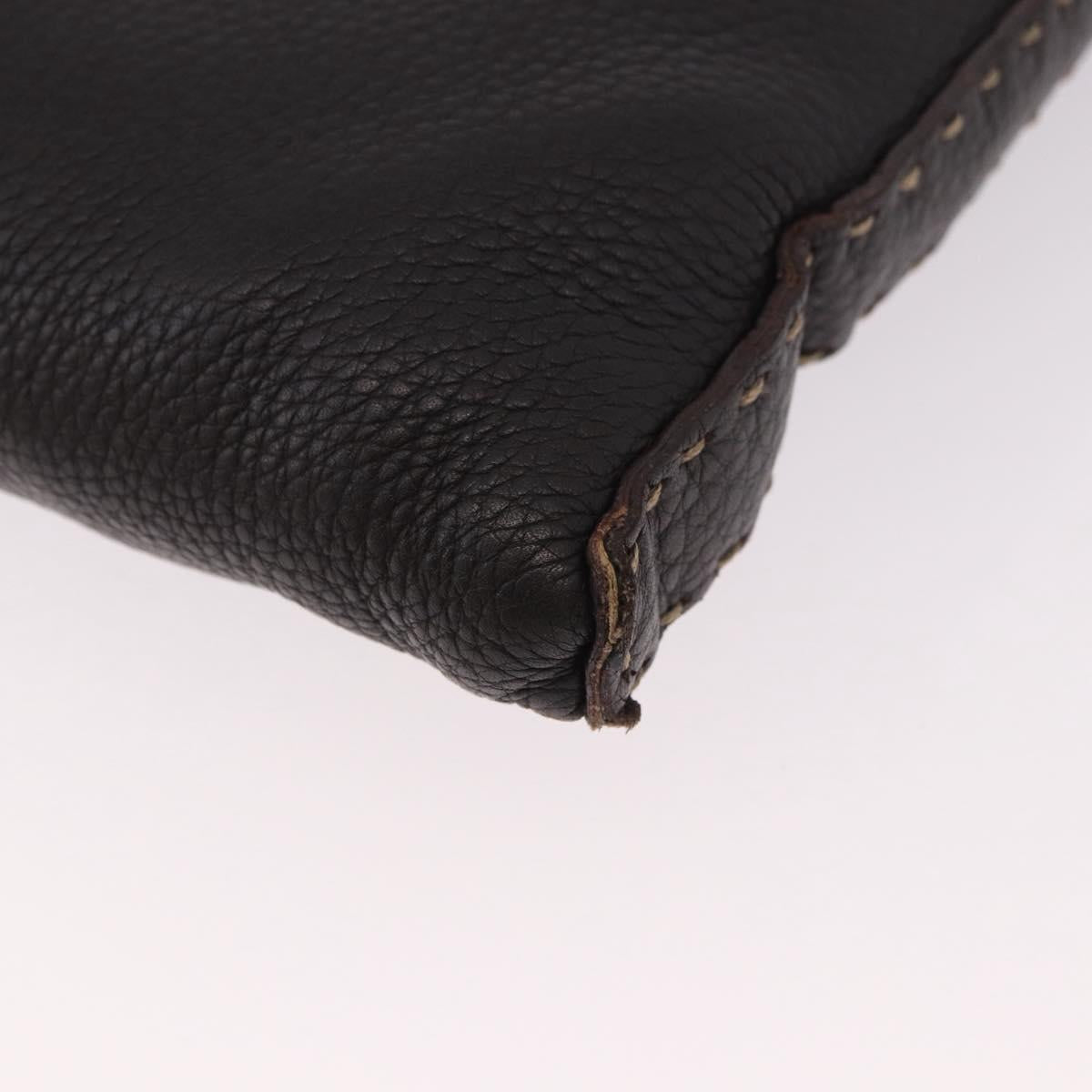 FENDI Celeria Shoulder Bag Leather Black Silver Auth 183899A