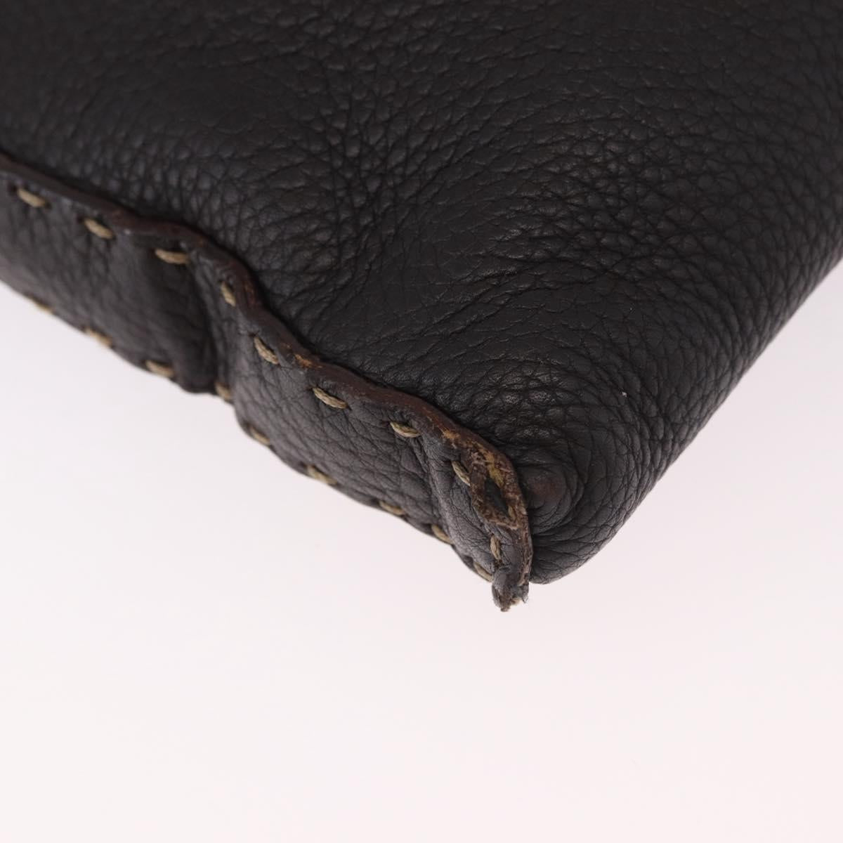 FENDI Celeria Shoulder Bag Leather Black Silver Auth 183899A