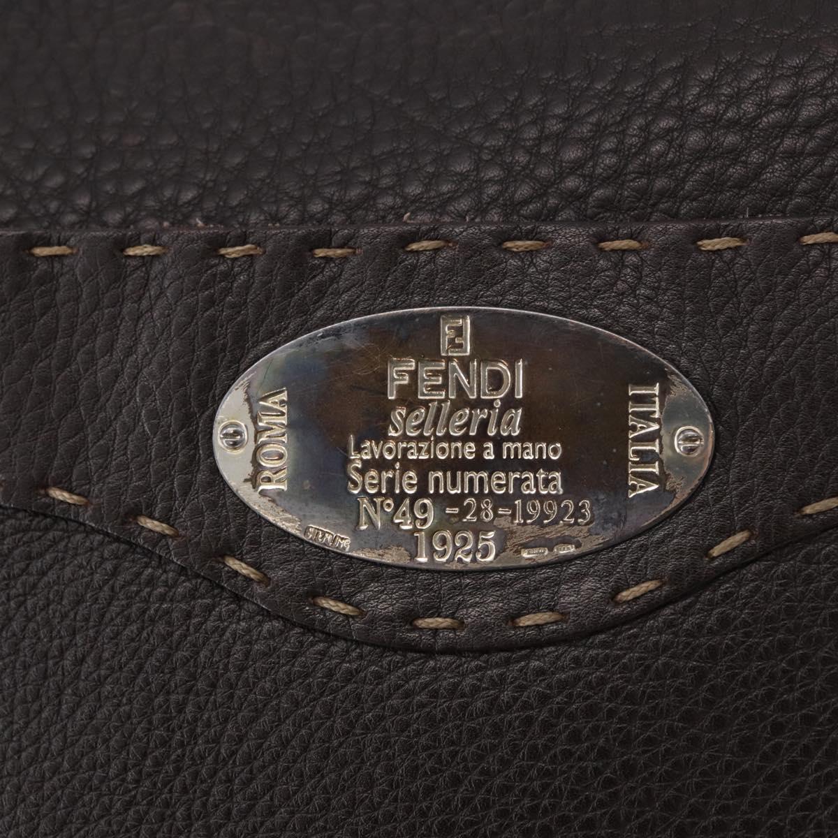 FENDI Celeria Shoulder Bag Leather Black Silver Auth 183899A