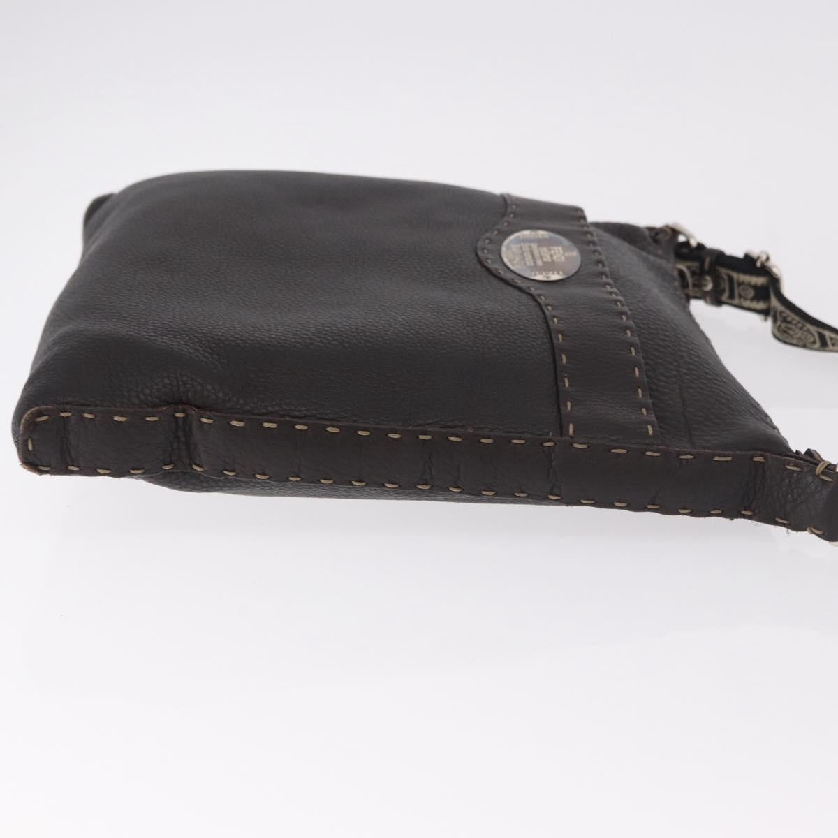 FENDI Celeria Shoulder Bag Leather Black Silver Auth 183899A