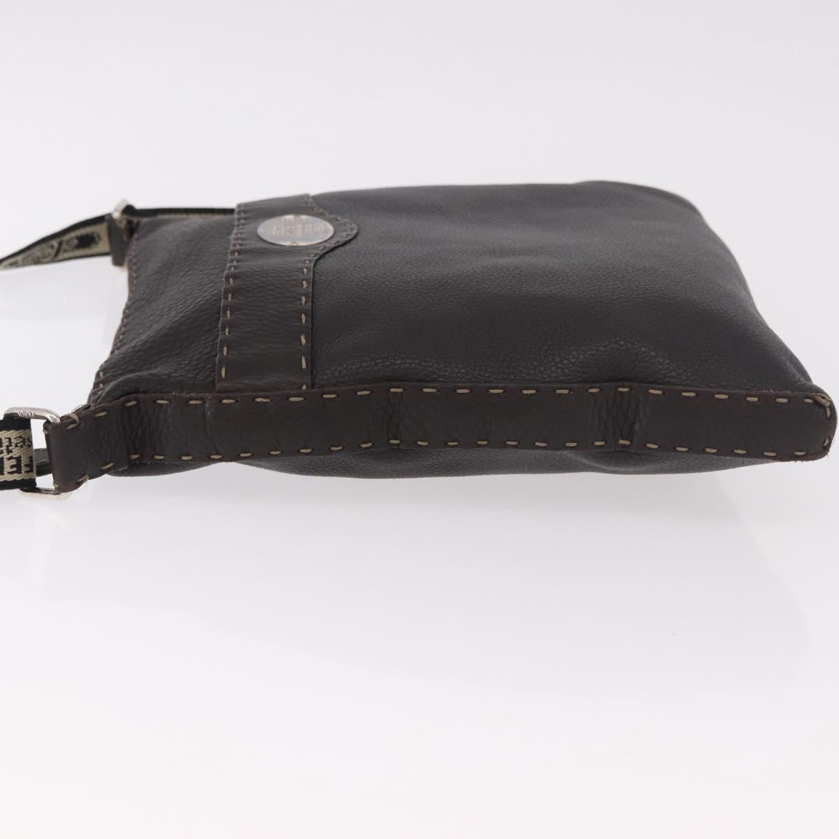 FENDI Celeria Shoulder Bag Leather Black Silver Auth 183899A