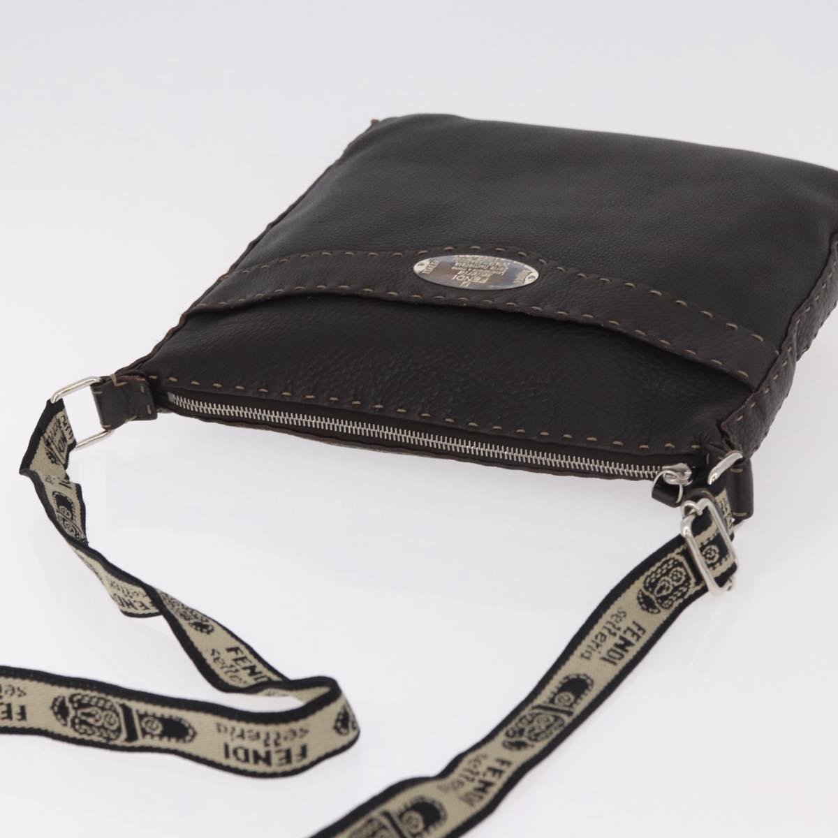 FENDI Celeria Shoulder Bag Leather Black Silver Auth 183899A