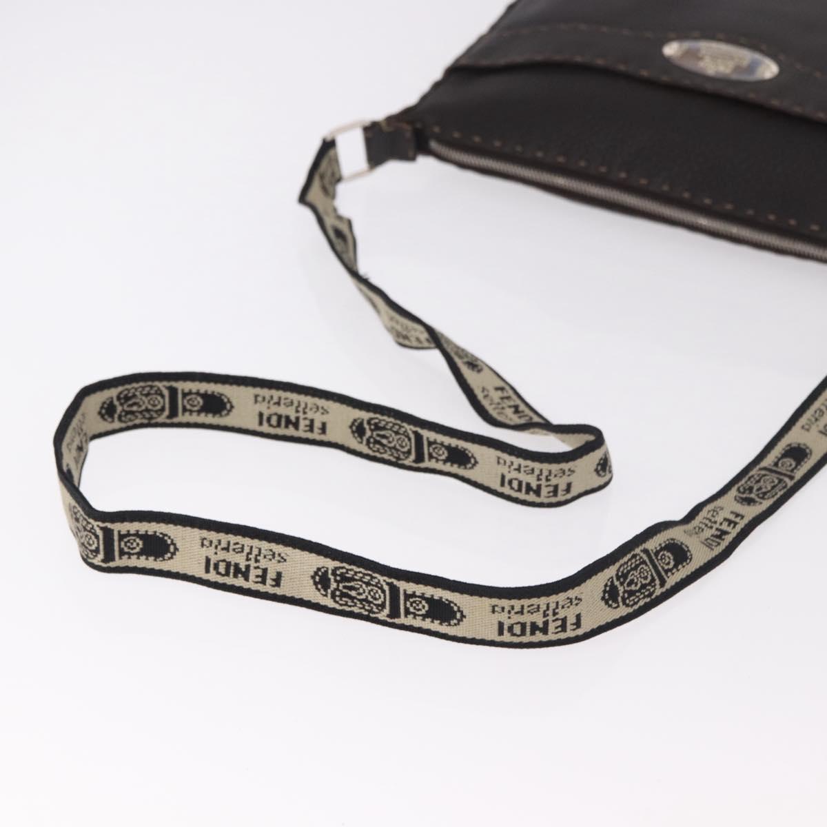 FENDI Celeria Shoulder Bag Leather Black Silver Auth 183899A