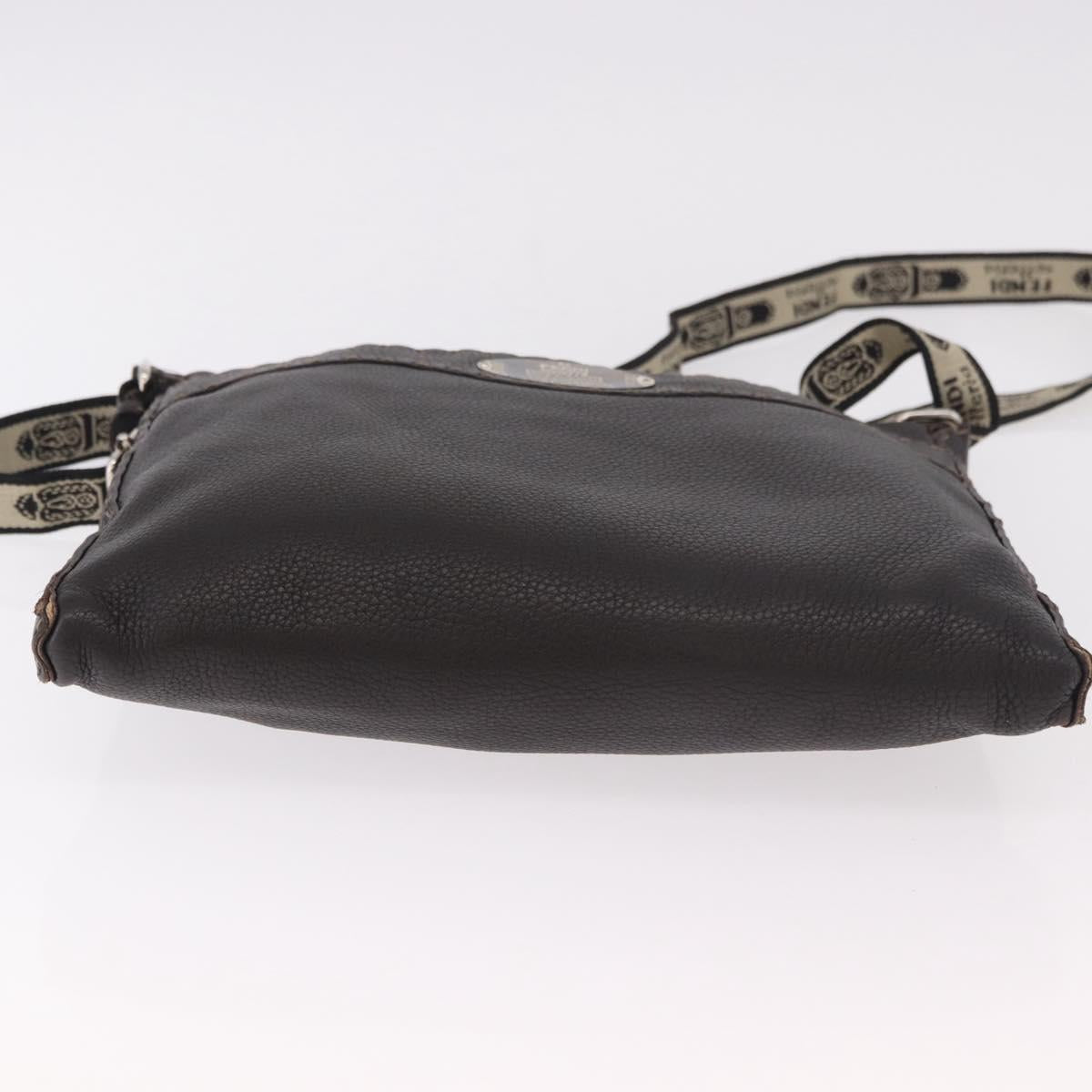 FENDI Celeria Shoulder Bag Leather Black Silver Auth 183899A