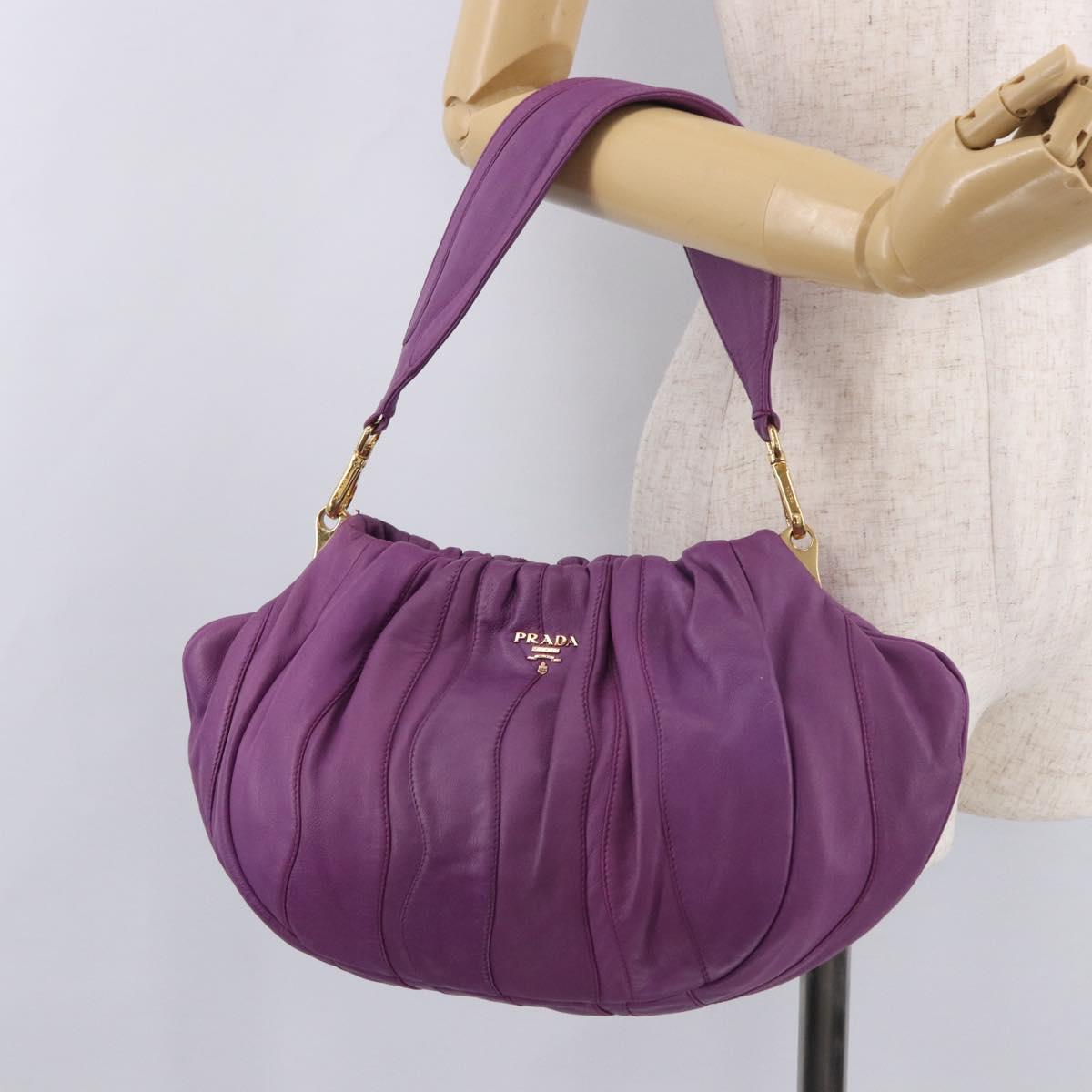 PRADA Shoulder Bag Leather Purple Gold Auth 183941A