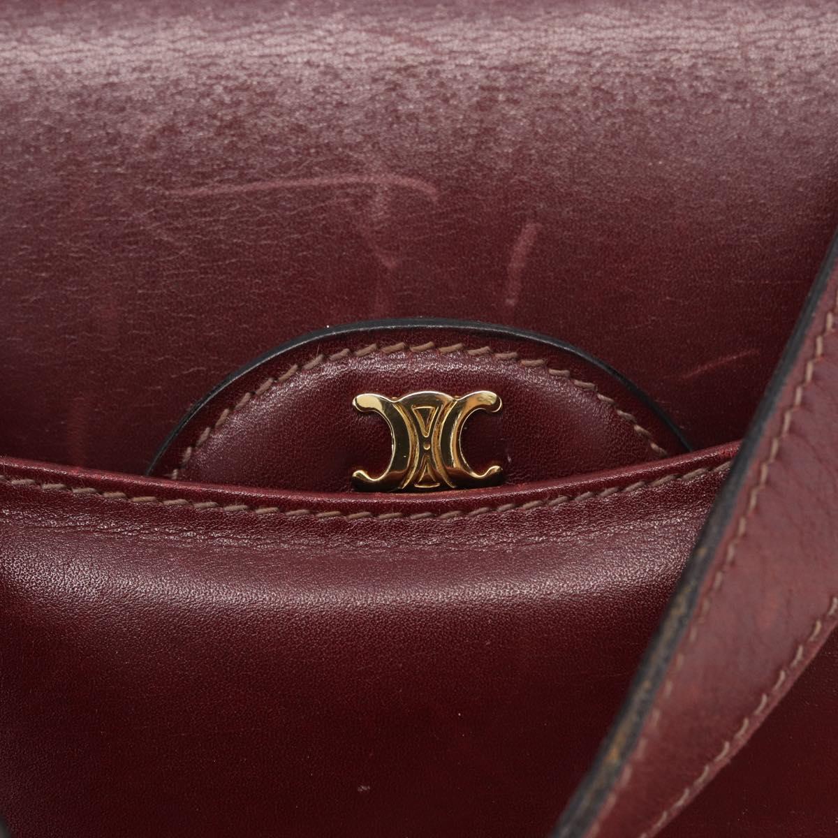 CELINE Hand Bag Leather Bordeaux Gold Auth 183942