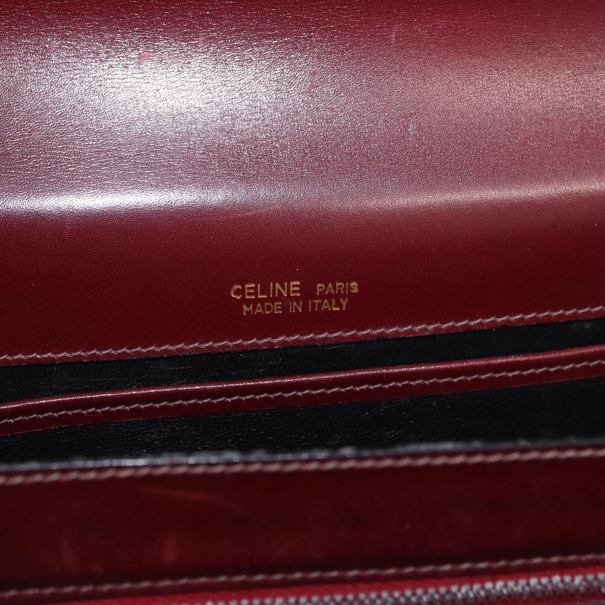 CELINE Hand Bag Leather Bordeaux Gold Auth 183942