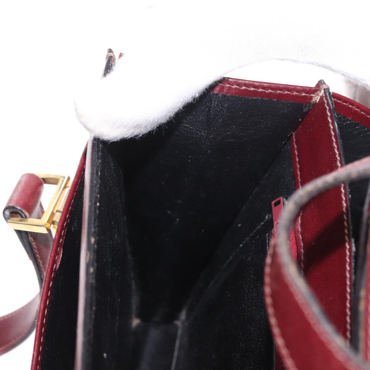 CELINE Hand Bag Leather Bordeaux Gold Auth 183942
