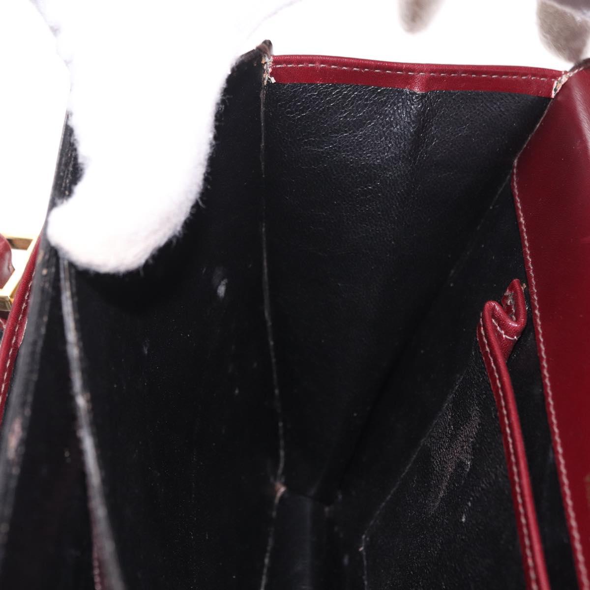 CELINE Hand Bag Leather Bordeaux Gold Auth 183942