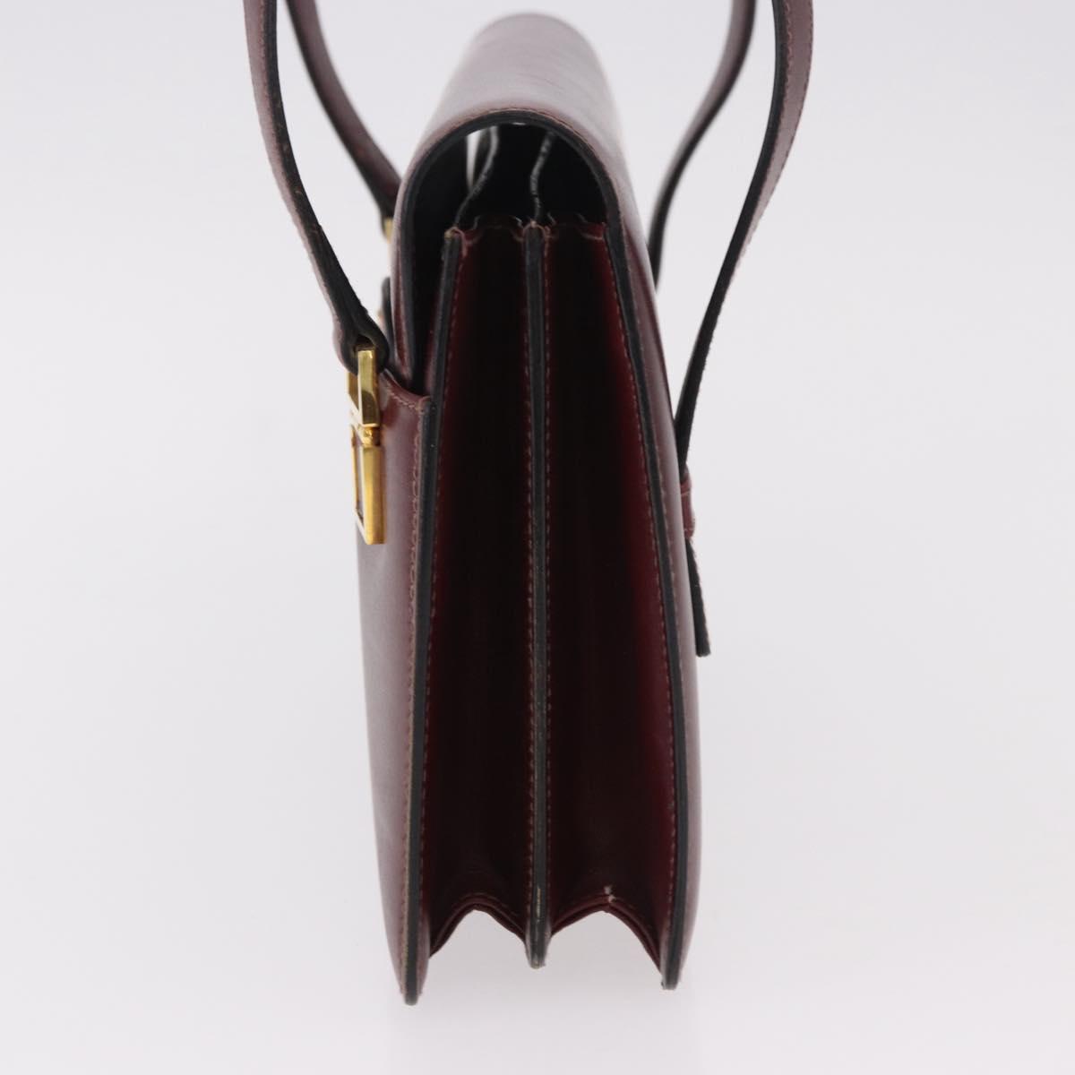 CELINE Hand Bag Leather Bordeaux Gold Auth 183942
