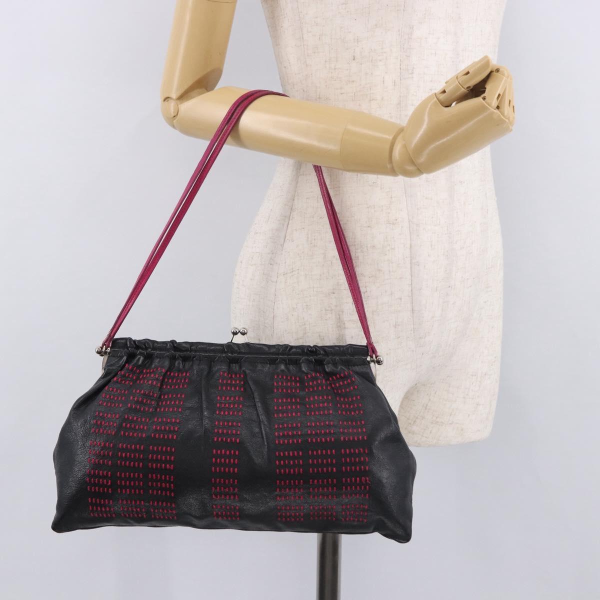 Miu Miu Shoulder Bag Leather Black Silver Auth 183943V