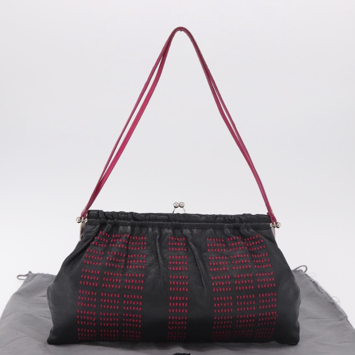 Miu Miu Shoulder Bag Leather Black Silver Auth 183943V