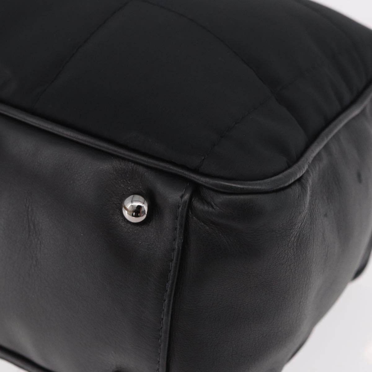CHANEL Choco Bar Hand Bag Nylon Black Silver CC Auth 183944SAM