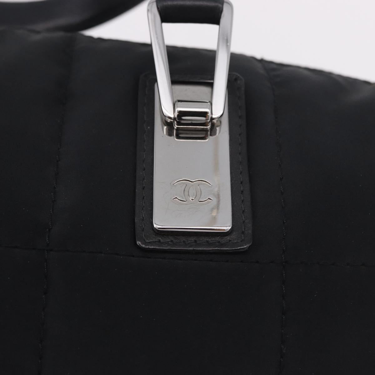 CHANEL Choco Bar Hand Bag Nylon Black Silver CC Auth 183944SAM