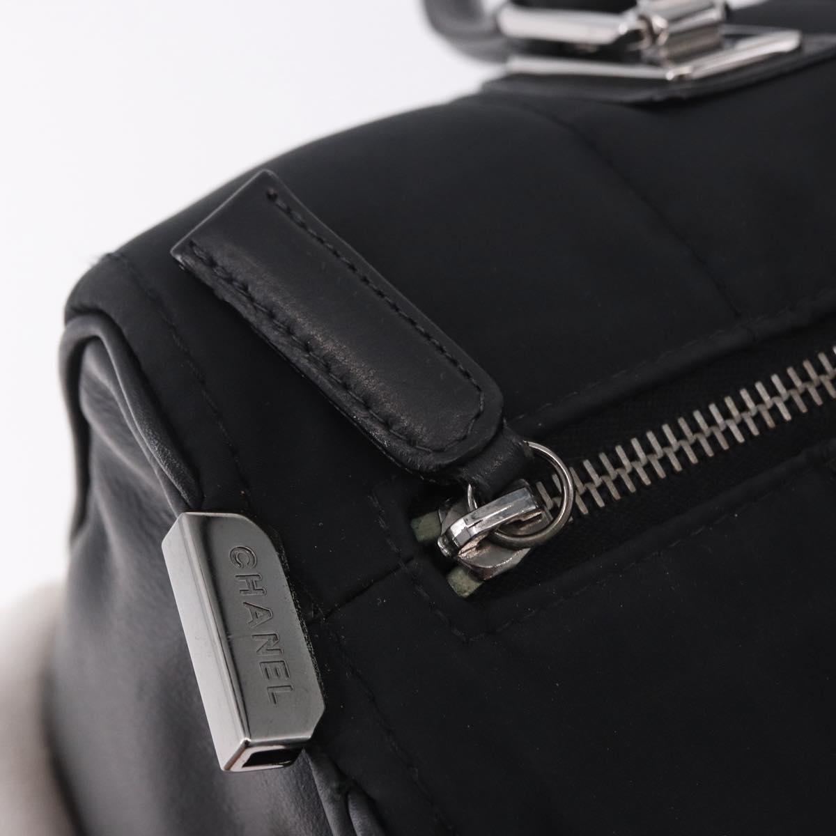 CHANEL Choco Bar Hand Bag Nylon Black Silver CC Auth 183944SAM