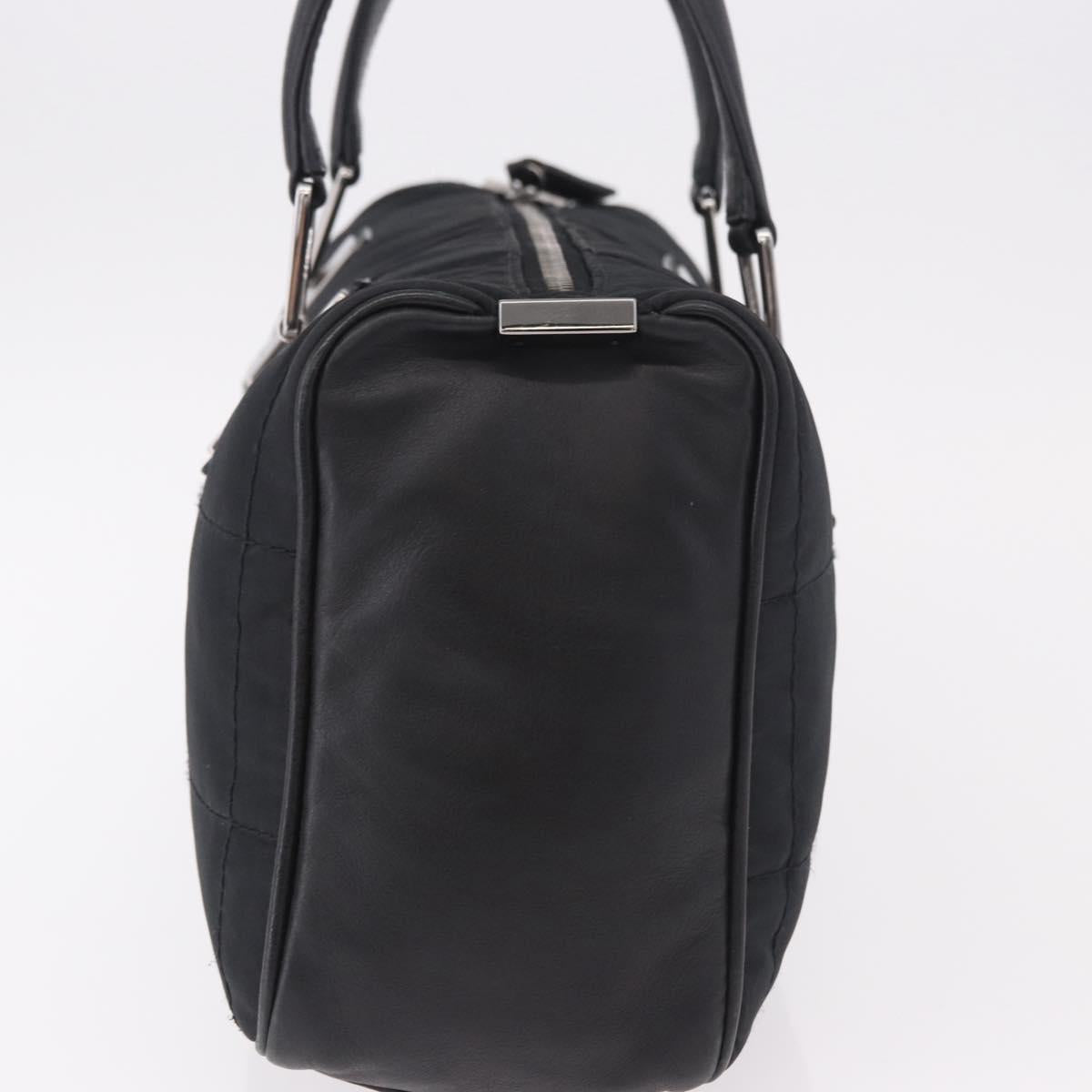 CHANEL Choco Bar Hand Bag Nylon Black Silver CC Auth 183944SAM
