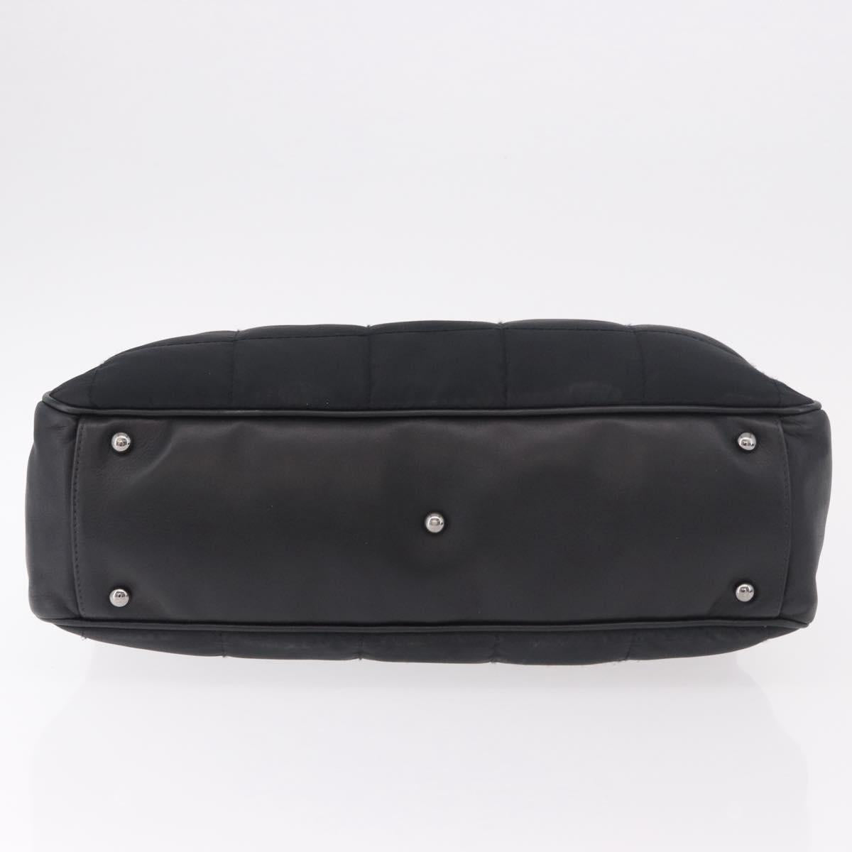 CHANEL Choco Bar Hand Bag Nylon Black Silver CC Auth 183944SAM
