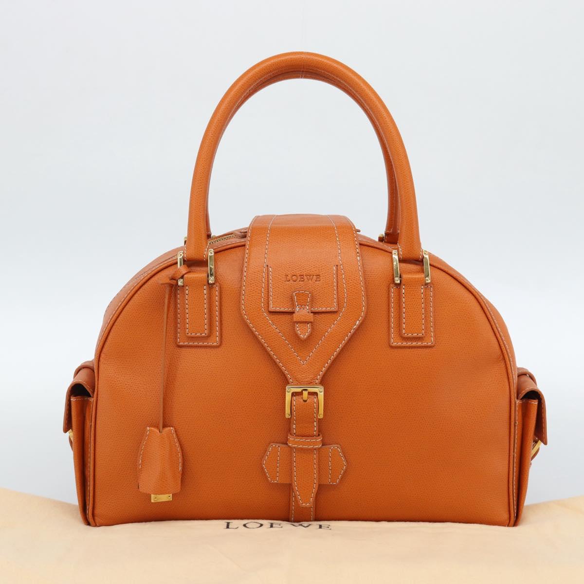 LOEWE Sender Hand Bag Leather Orange Gold Auth 183945V