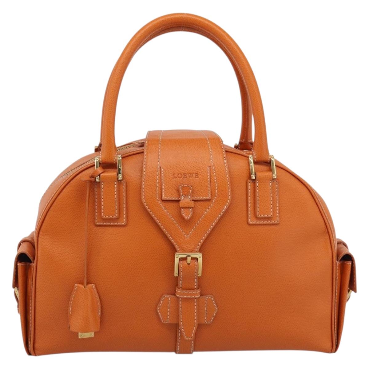 LOEWE Sender Hand Bag Leather Orange Gold Auth 183945V