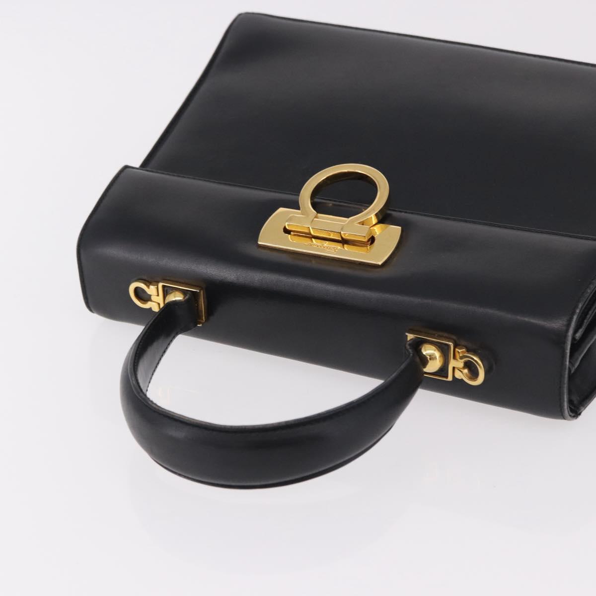 Salvatore Ferragamo Gancini Hand Bag Leather Black Gold Auth 183947