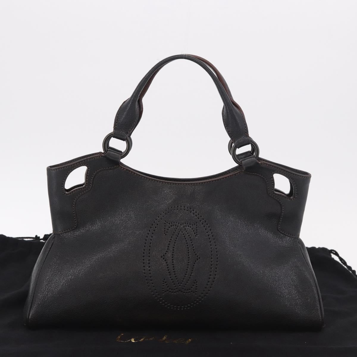 CARTIER Marcello Must Line Hand Bag Leather Black Auth 183950V