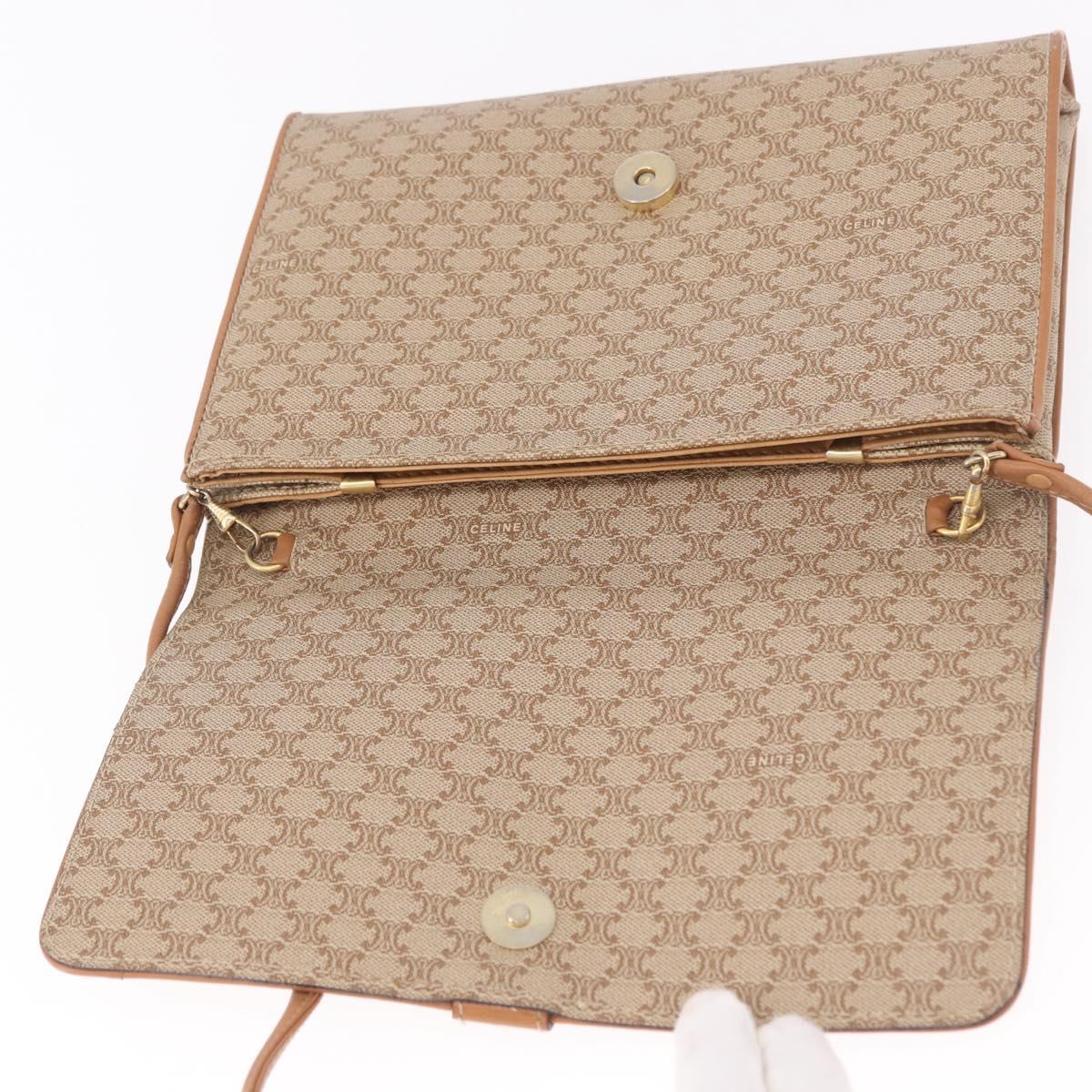 CELINE Macadam Canvas Shoulder Bag PVC Beige Gold Auth 183951