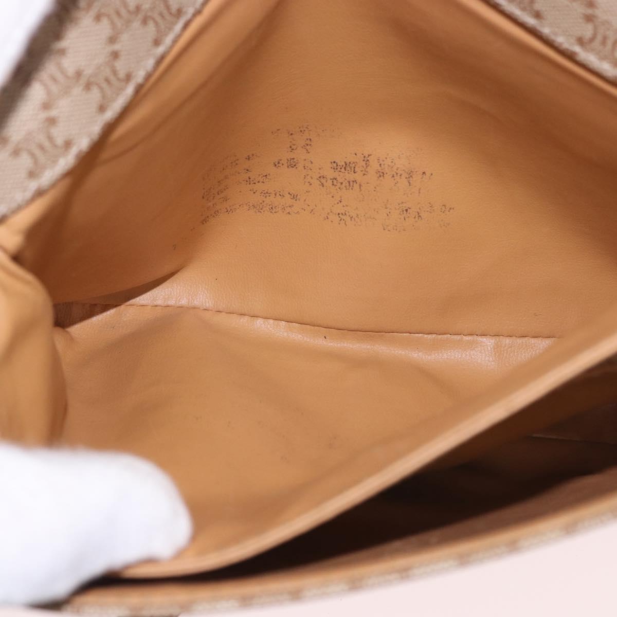 CELINE Macadam Canvas Shoulder Bag PVC Beige Gold Auth 183951