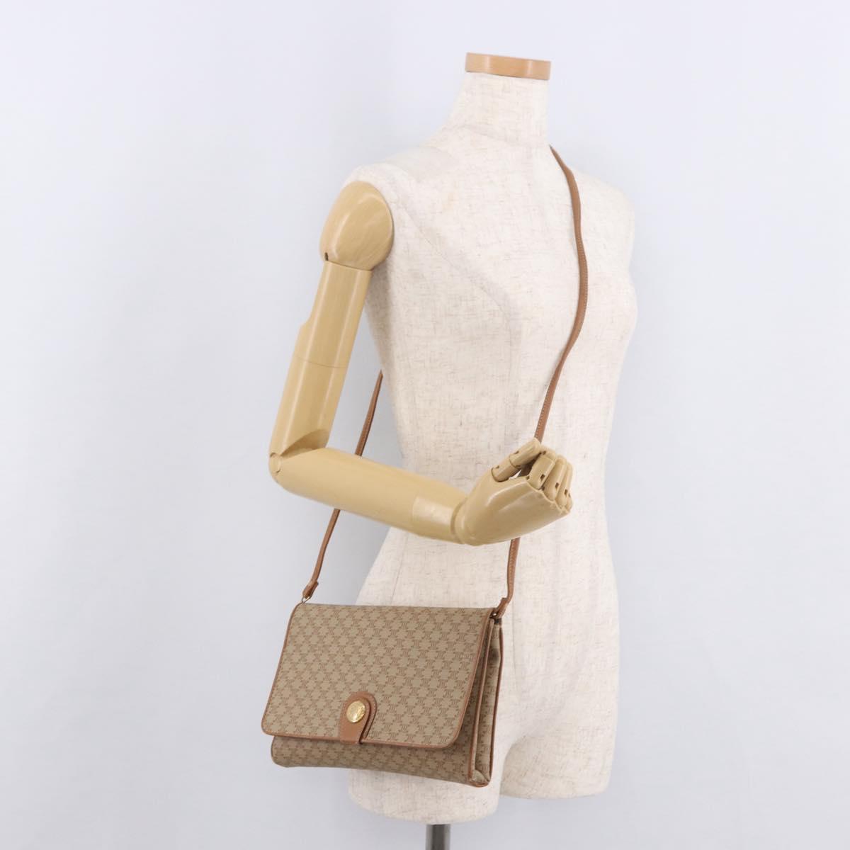 CELINE Macadam Canvas Shoulder Bag PVC Beige Gold Auth 183951