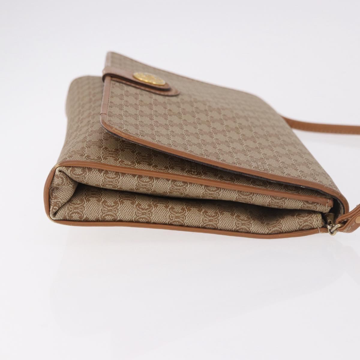 CELINE Macadam Canvas Shoulder Bag PVC Beige Gold Auth 183951