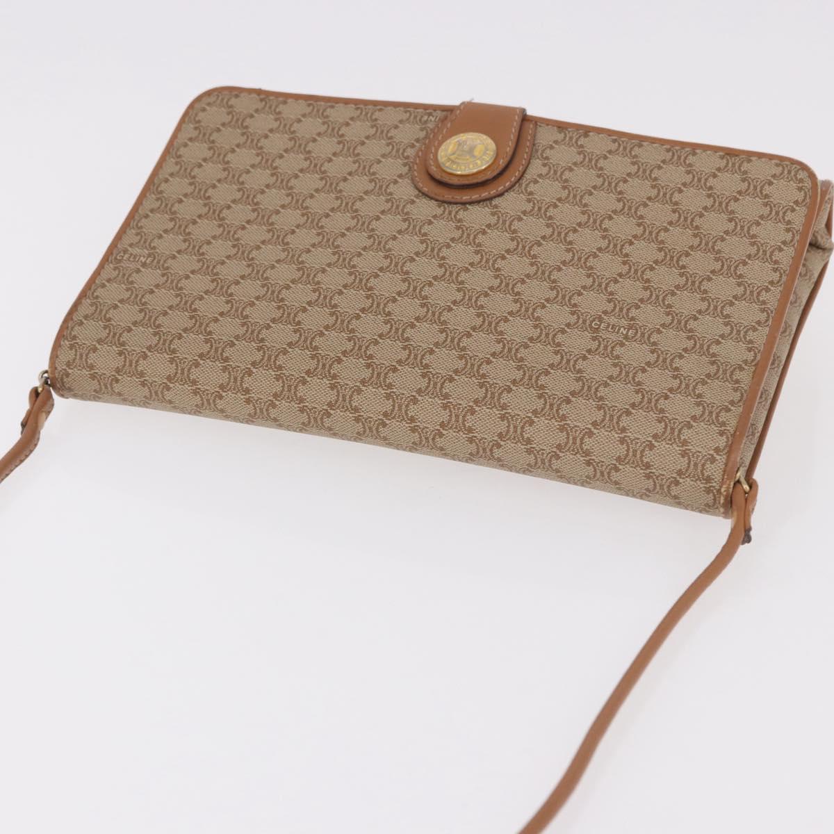 CELINE Macadam Canvas Shoulder Bag PVC Beige Gold Auth 183951