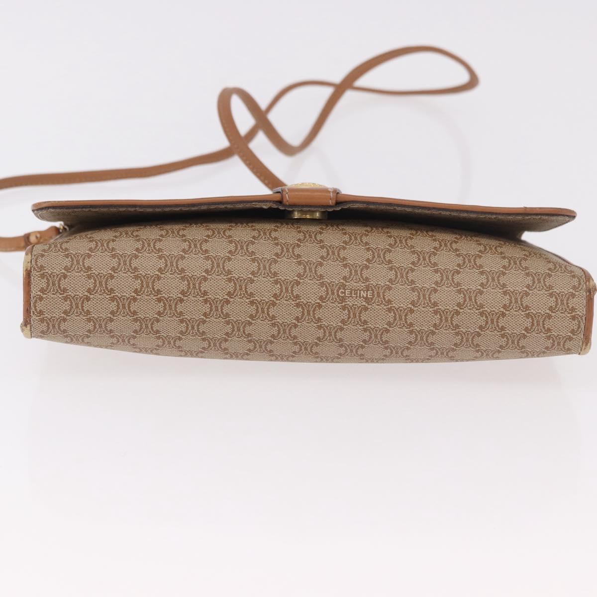 CELINE Macadam Canvas Shoulder Bag PVC Beige Gold Auth 183951