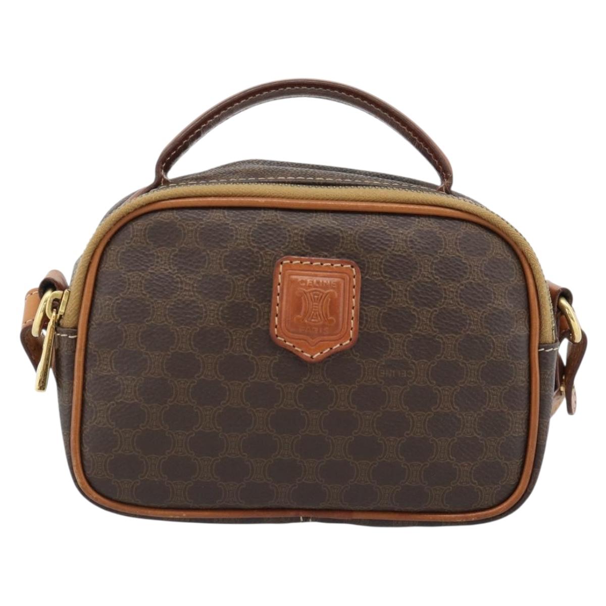 CELINE Macadam Canvas Hand Bag PVC Leather 2way Brown Gold Auth 183953A