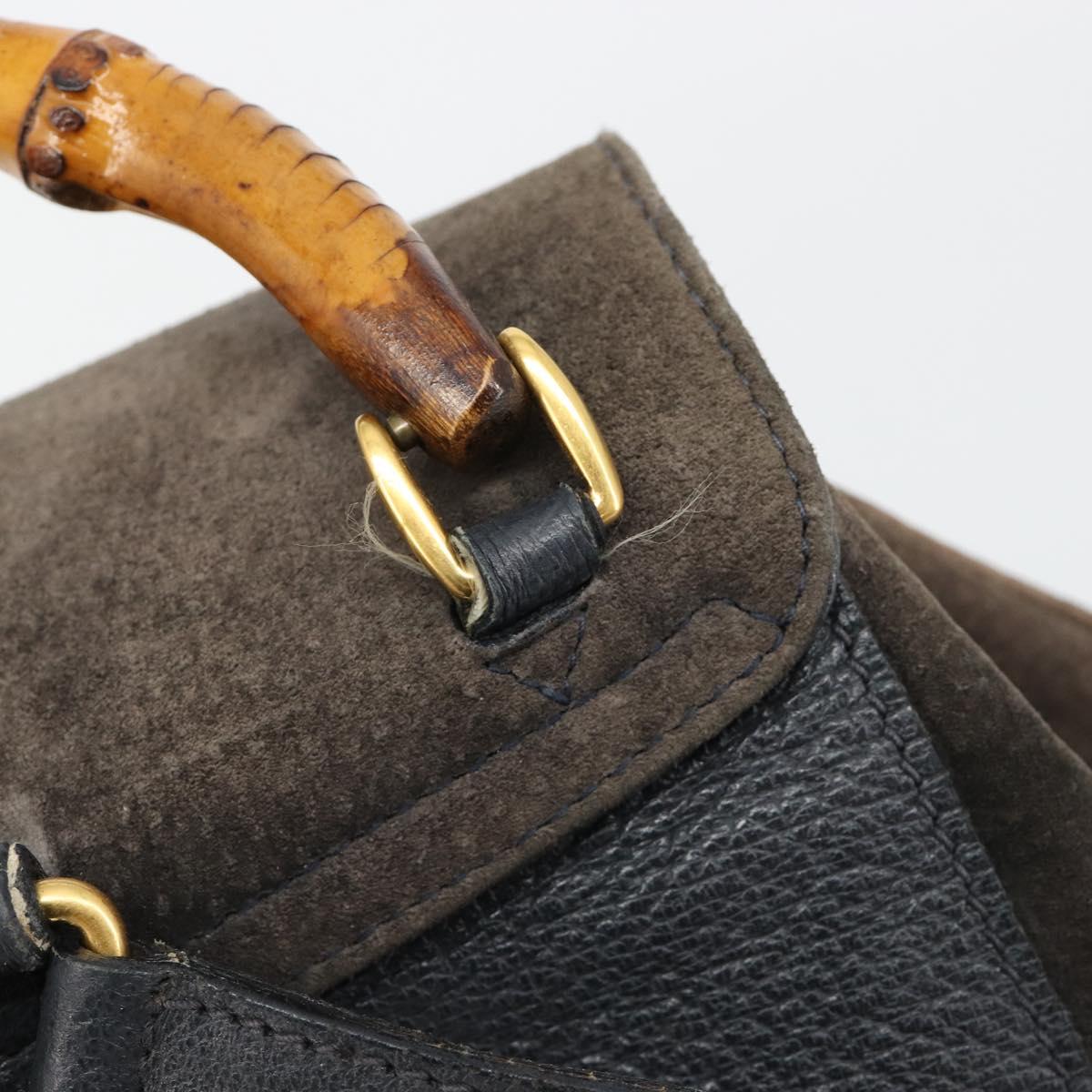 GUCCI Bamboo Backpack Suede Navy Gold 003 2058 0016 Auth 183957