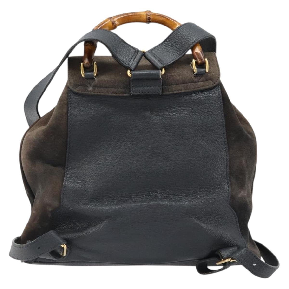 GUCCI Bamboo Backpack Suede Navy Gold 003 2058 0016 Auth 183957