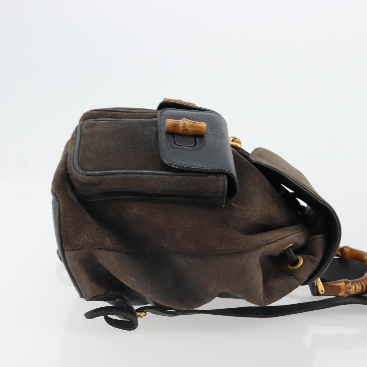 GUCCI Bamboo Backpack Suede Navy Gold 003 2058 0016 Auth 183957