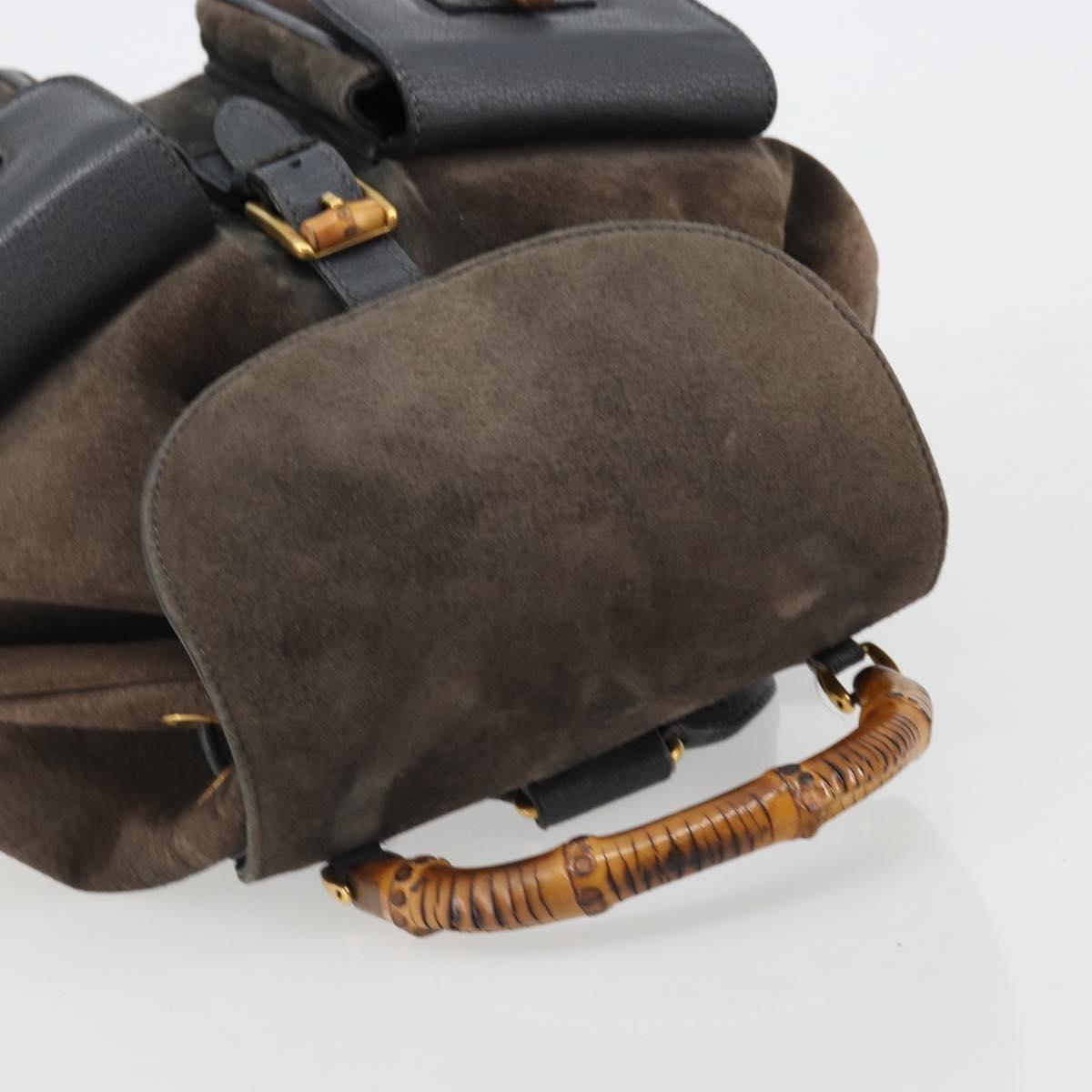 GUCCI Bamboo Backpack Suede Navy Gold 003 2058 0016 Auth 183957