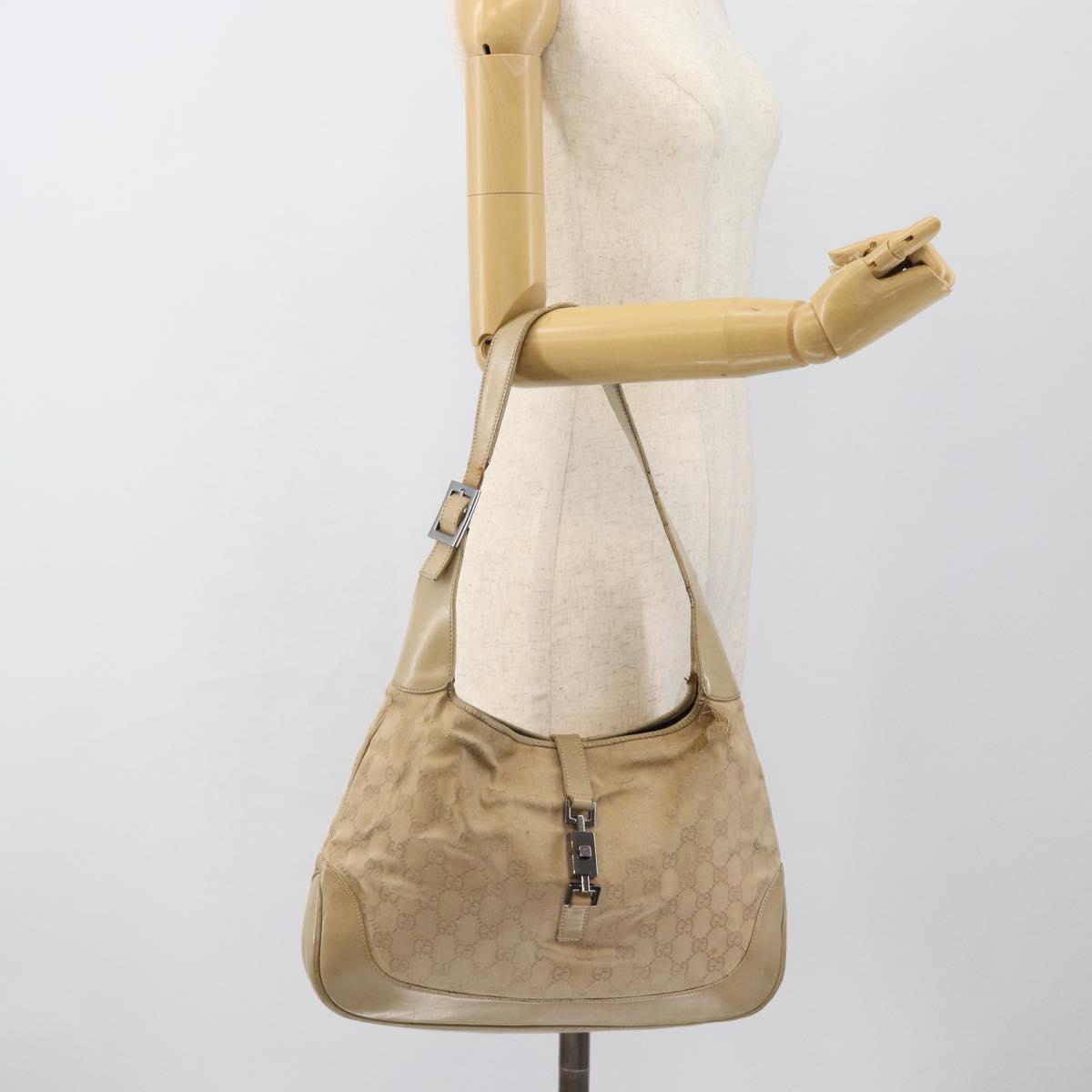 GUCCI GG Canvas Jackie Shoulder Bag Beige Silver 001 3306 Auth 183958
