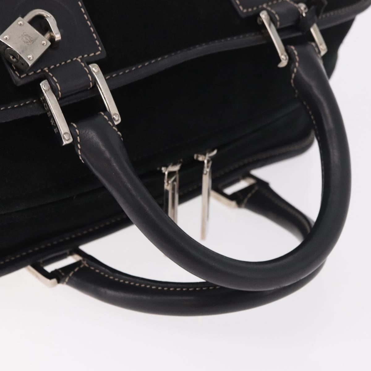 LOEWE Anagram Americana 28 Hand Bag Suede Leather Black Silver Auth 183959V