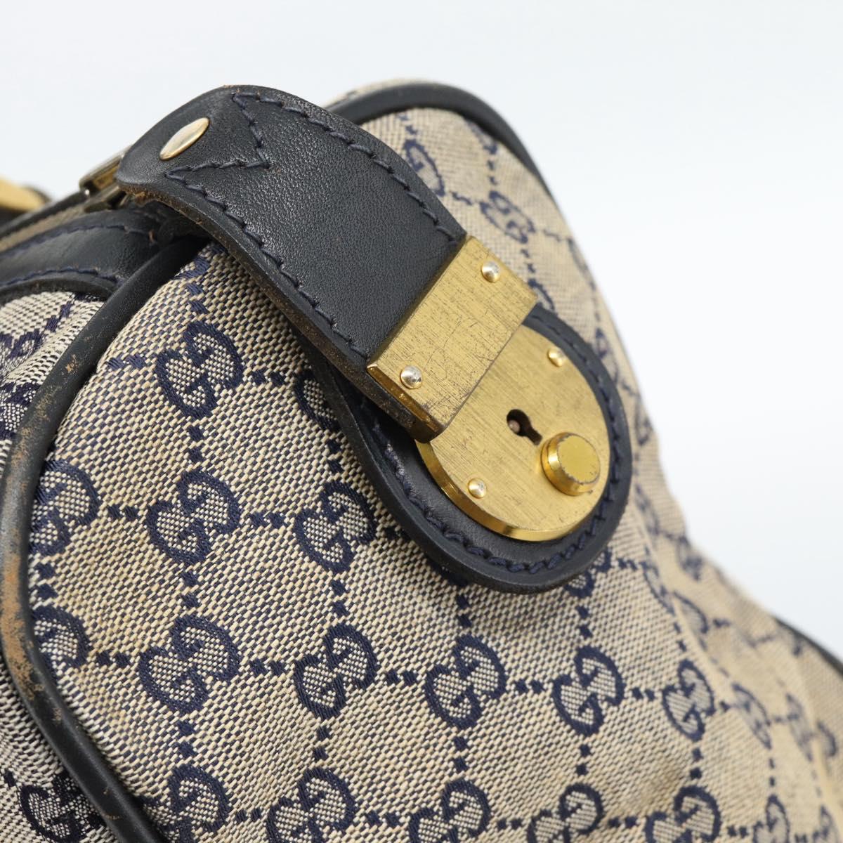 GUCCI GG Canvas Boston Bag Navy Gold Auth 183960