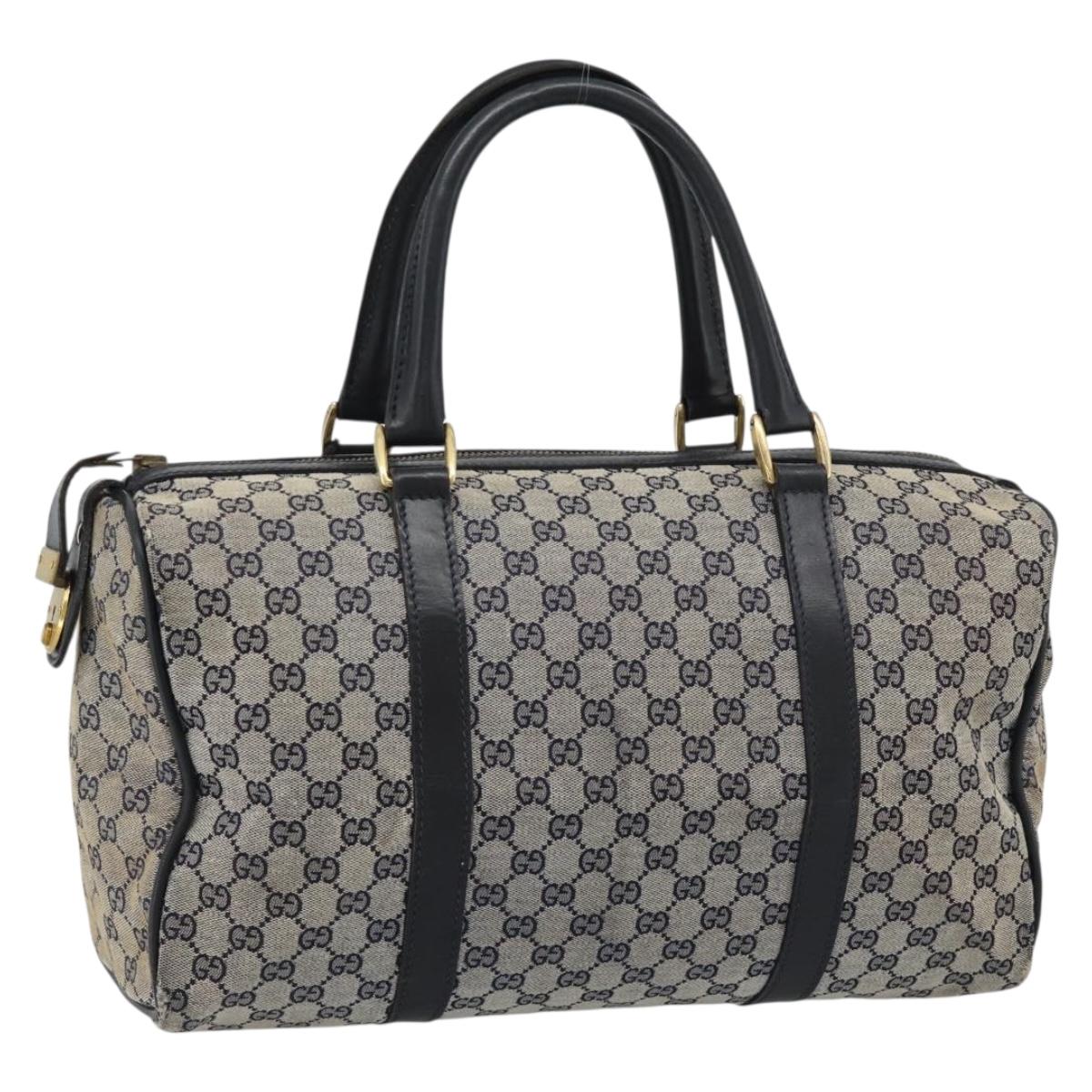 GUCCI GG Canvas Boston Bag Navy Gold Auth 183960
