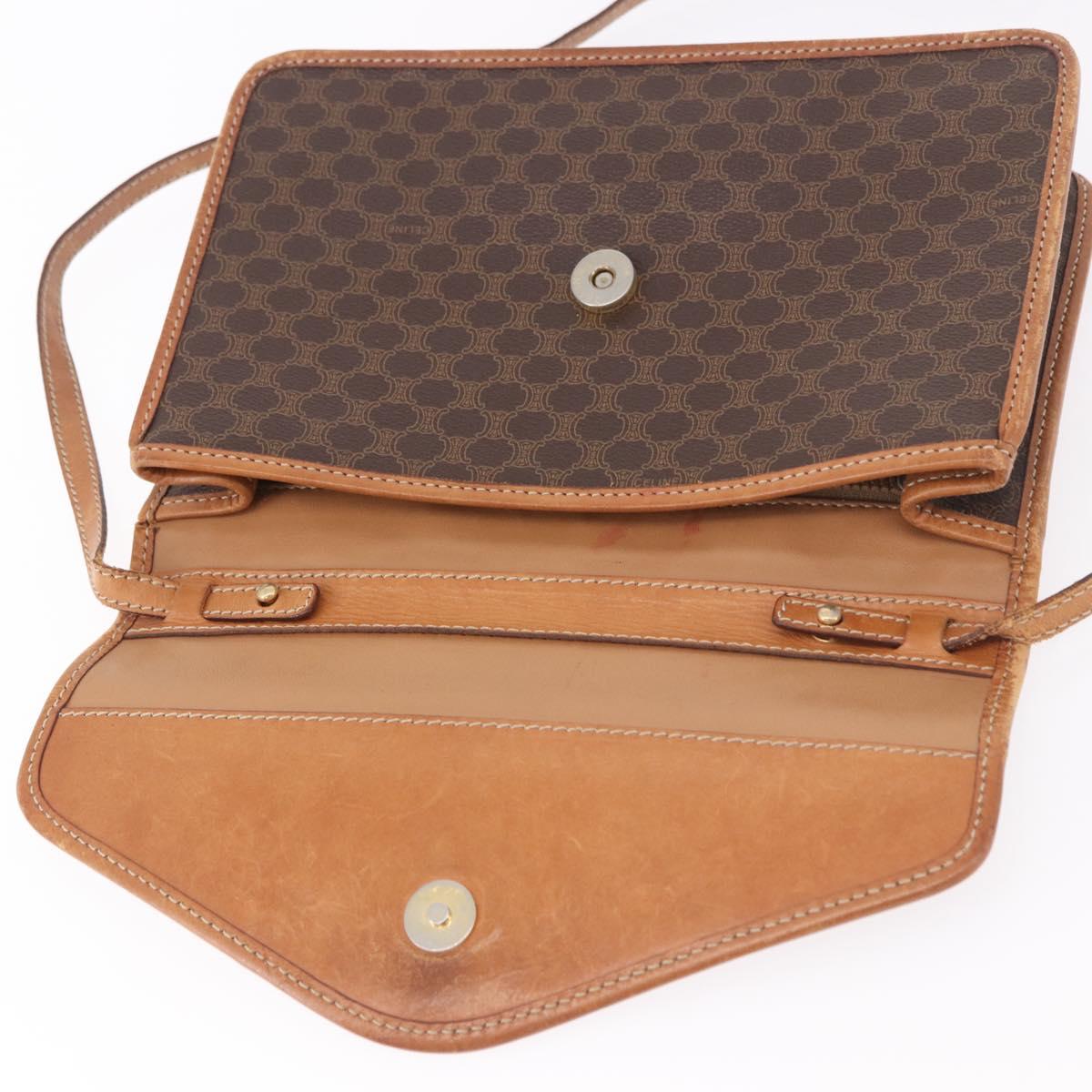 CELINE Macadam Canvas Shoulder Bag PVC Leather Brown Gold Auth 183962