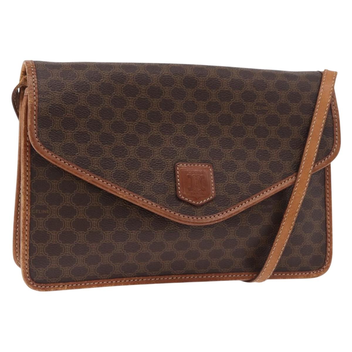 CELINE Macadam Canvas Shoulder Bag PVC Leather Brown Gold Auth 183962