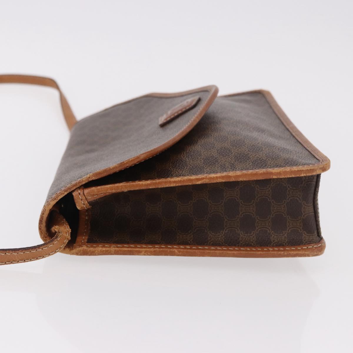 CELINE Macadam Canvas Shoulder Bag PVC Leather Brown Gold Auth 183962