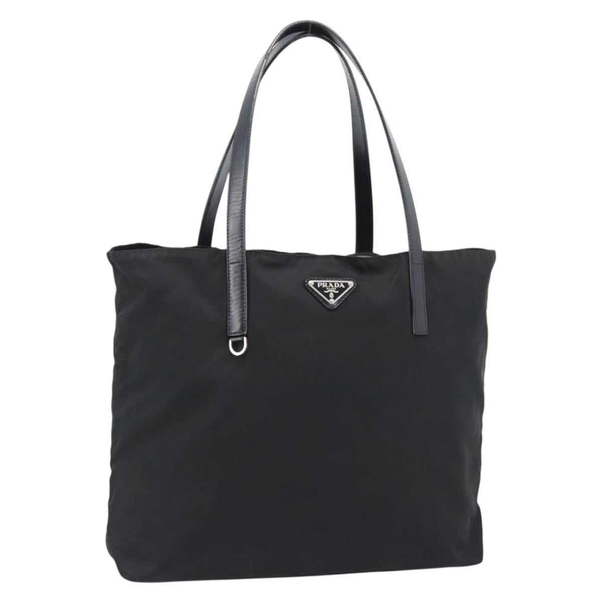 PRADA Tote Bag Nylon Black Silver Auth 183968A