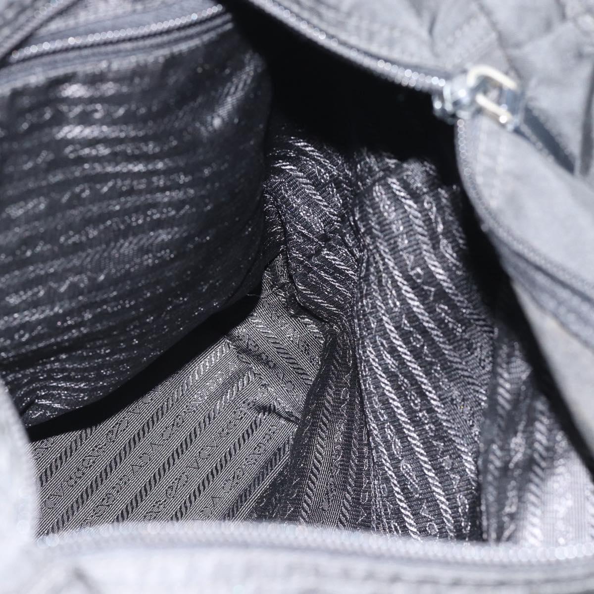 PRADA Tote Bag Nylon Black Silver Auth 183968A