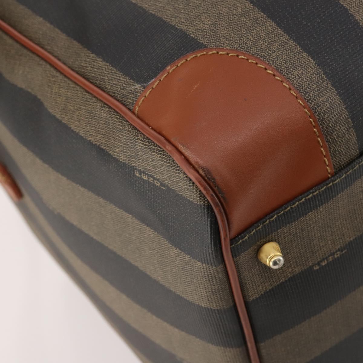 FENDI Pecan Canvas Boston Bag PVC 2way Black Brown Auth 183971
