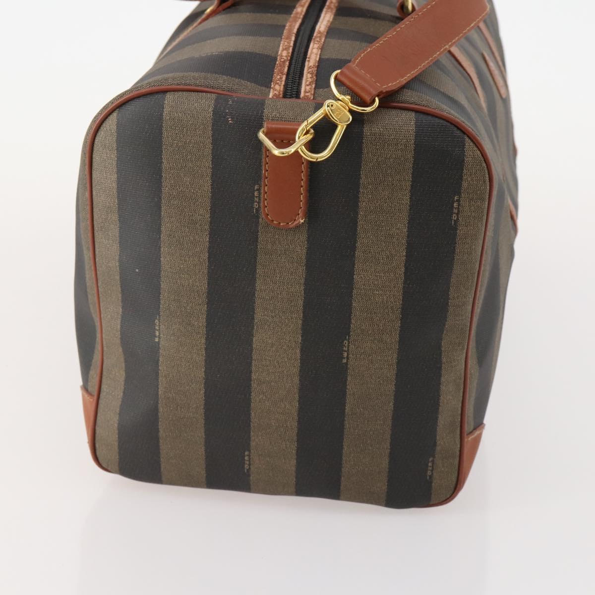FENDI Pecan Canvas Boston Bag PVC 2way Black Brown Auth 183971