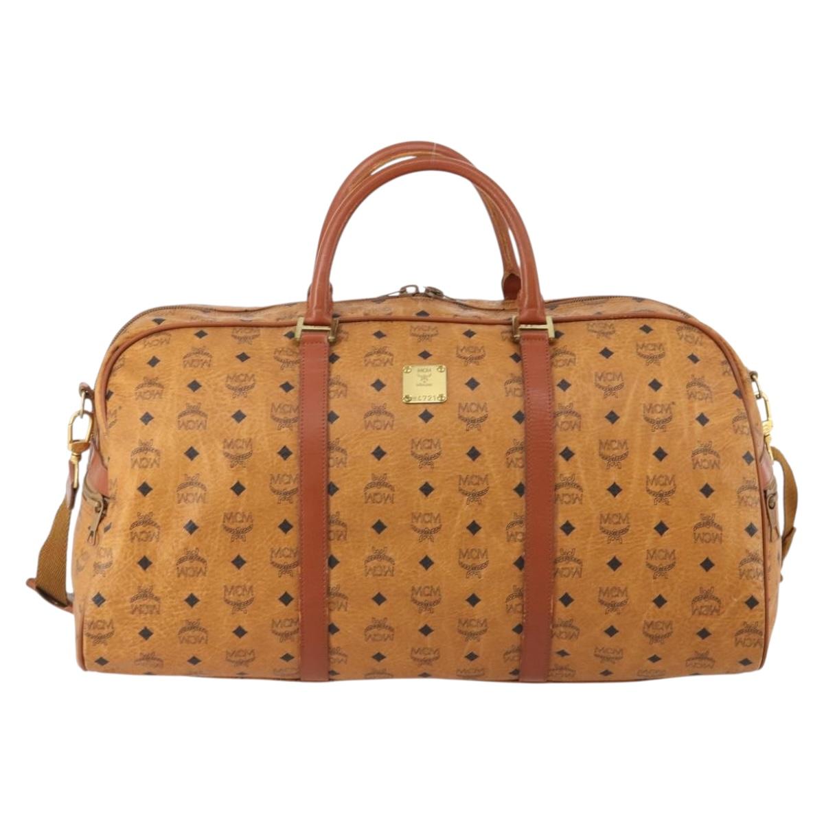 MCM Vicetos Logogram Boston Bag PVC Leather 2way Brown Gold Auth 183972