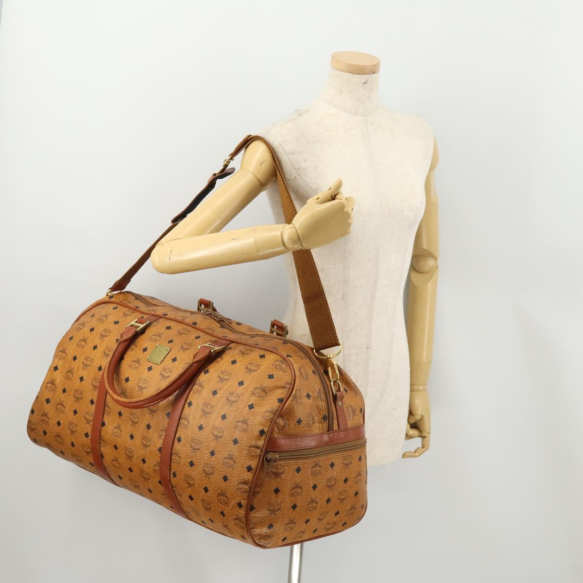 MCM Vicetos Logogram Boston Bag PVC Leather 2way Brown Gold Auth 183972